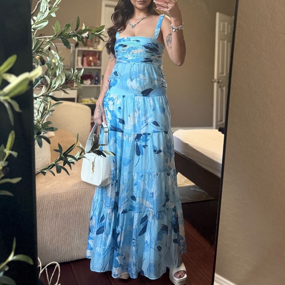 Abercrombie ruched Blue Floral Maxi babydoll Dress